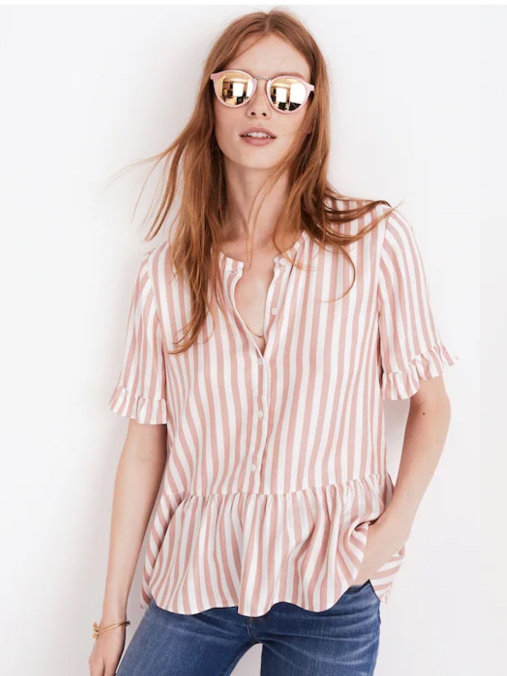 Madewell Studio Ruffle-Hem Top in Cecilia Stripe